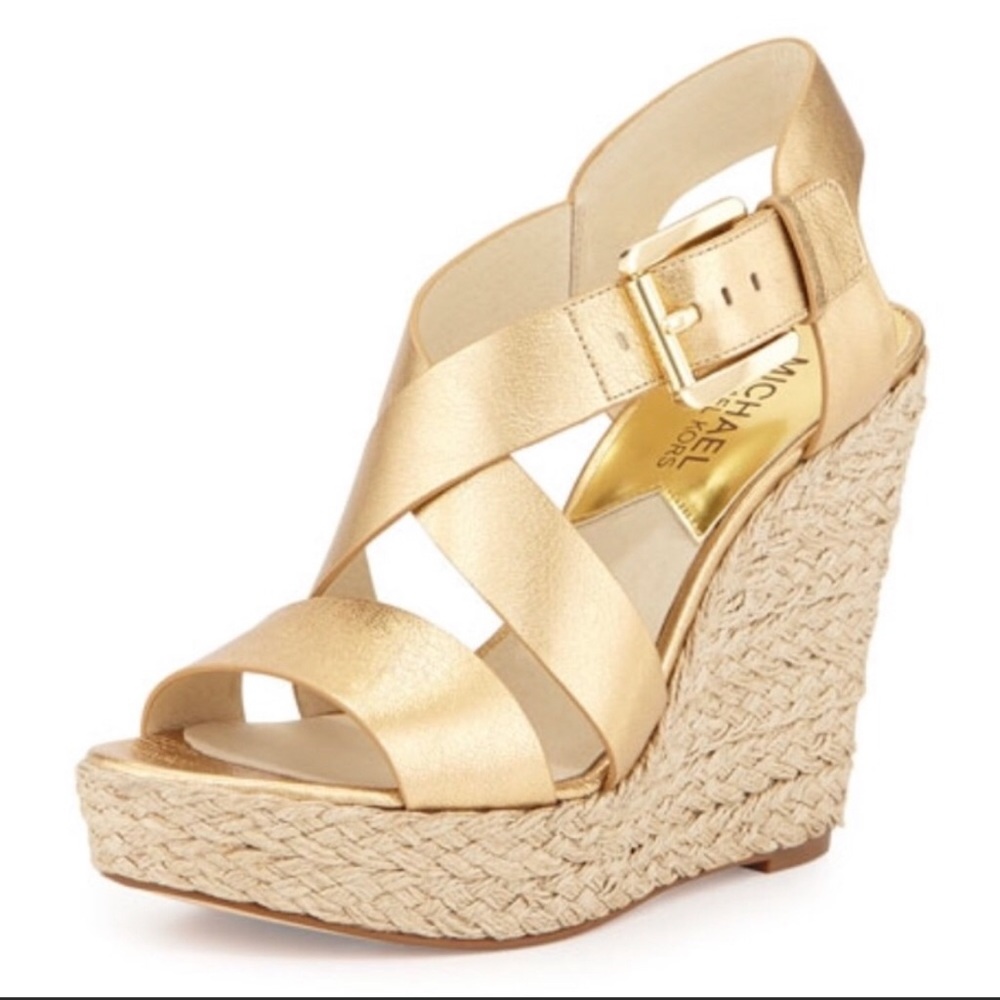 MIchael Kors Gold Wedge Espadrille Sandals, sz 5.5